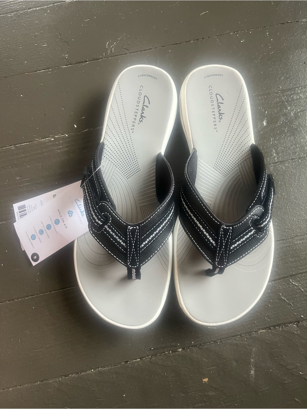 Clarks Black and White Cloudstepper Youth Flip Sandals